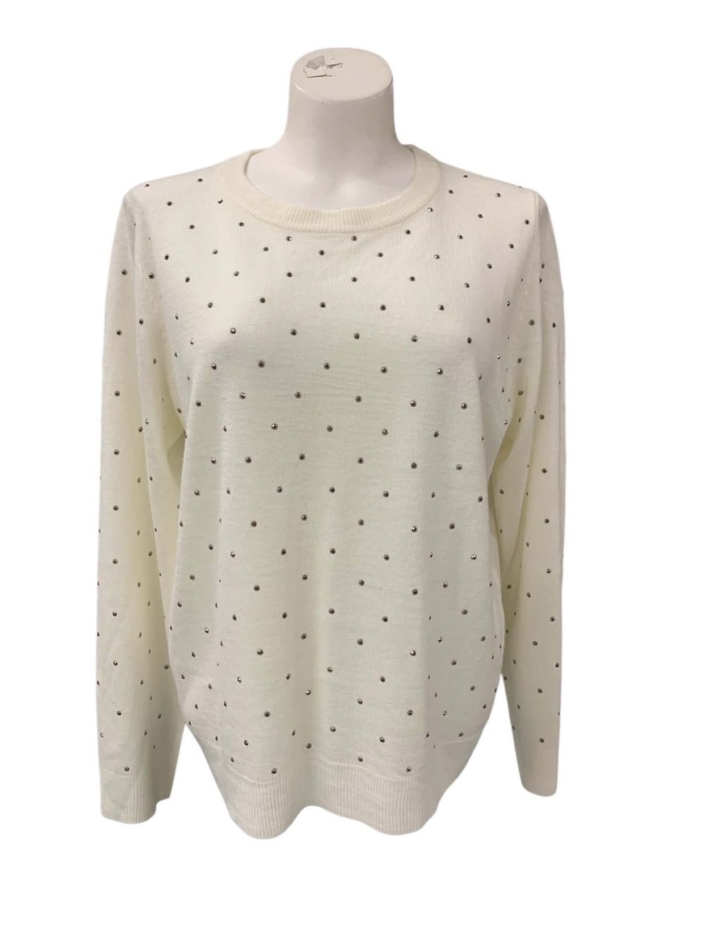 Ivory Crewneck Sweater with Metallic Dot Detail Size L